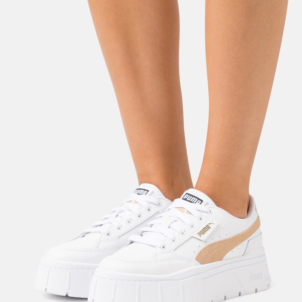 Puma White Tan Platform Sneakers